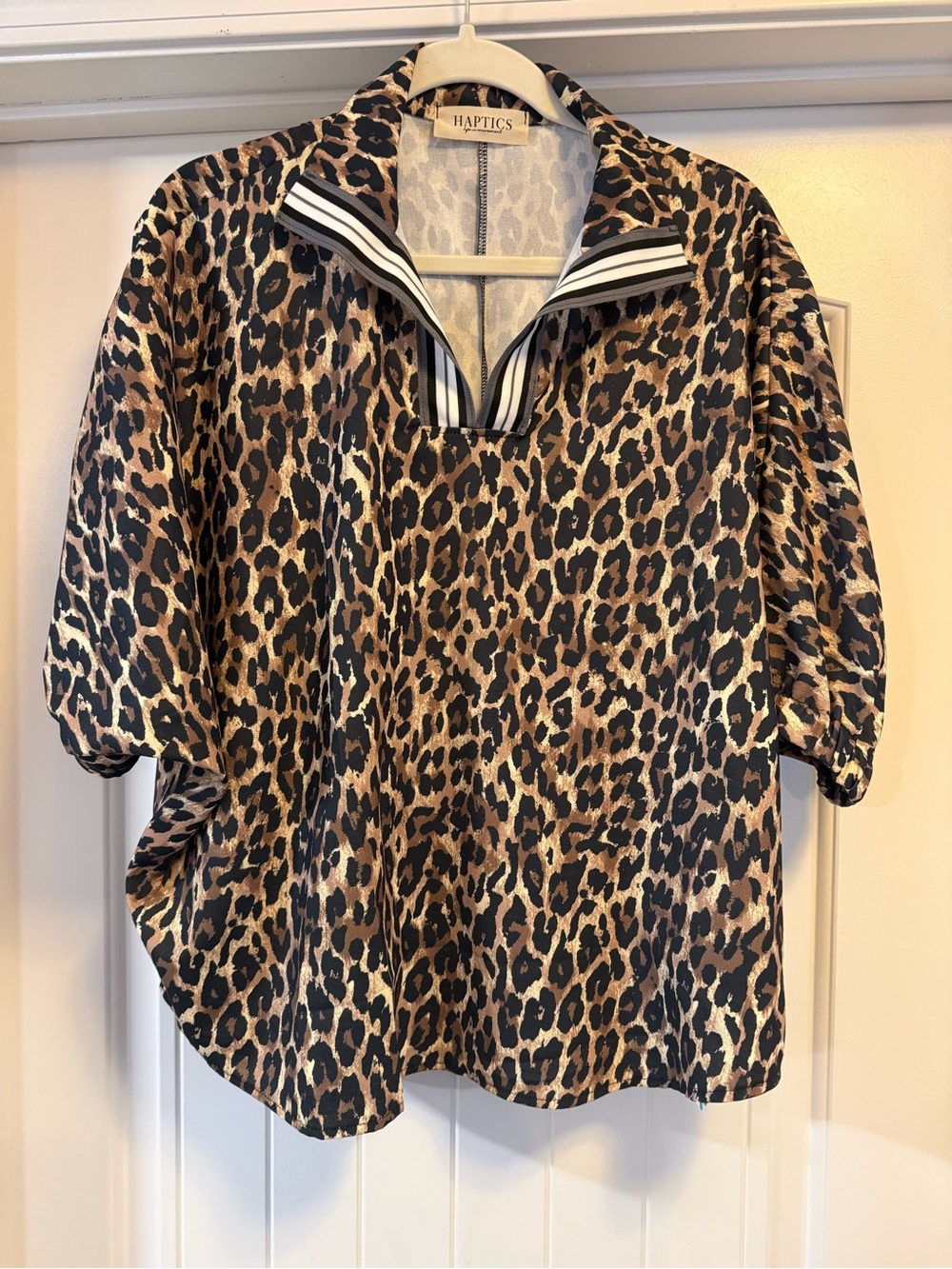Haptics Leopard-Print V-Neck Pullover Blouse